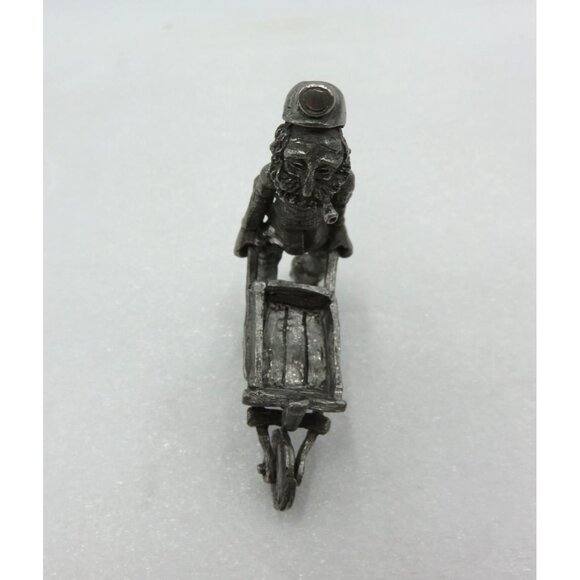Pewter Coal Miner Miniature Figurine With Wheelbarrow England Signed Vintage - Picture 8 of 10